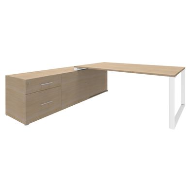 3253310146211-Bureau LOFTER Manager - L180 x P100 x H72,5 cm - console retour à gauche (tiroirs) - pieds blanc - plateau imita--0