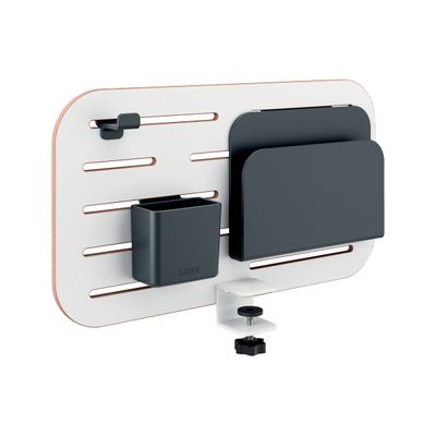 4002432138449-Leitz Ergo Small - Pegboard desk organizer - carte MDF - blanc-Left-angle-3