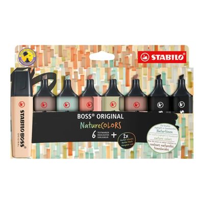 4006381603157-STABILO BOSS ORIGINAL NatureCOLORS - 8 Surligneurs - gris chaud, terre d'ombre, beige, vert boueux-Front-0