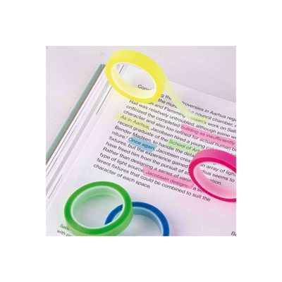 8410782196655-APLI kids - Highlighter tape - 2 pièces - 6 mm x 5 m - bleu fluorescent, vert fluorescent, rose fluorescent, jaune-Close-up-1