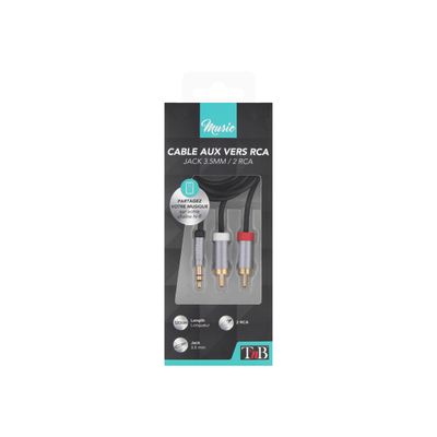 3303170086155-T'nB Music - Câble audio - mini-phone stereo 3.5 mm mâle pour RCA x 2 mâle - 1.2 m - noir-Front-1