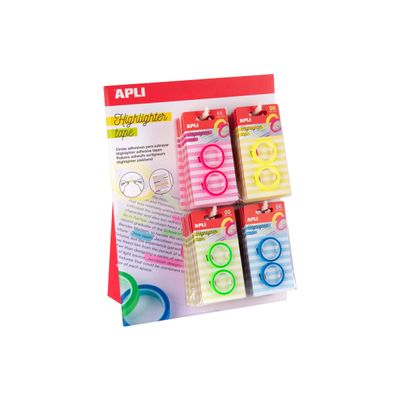 8410782196655-APLI kids - Highlighter tape - 2 pièces - 6 mm x 5 m - bleu fluorescent, vert fluorescent, rose fluorescent, jau-Left-angle-0