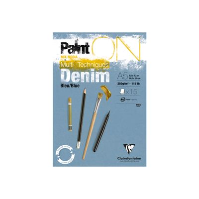 3329689757003-Bloc 15 feuilles - A5 - 250g - bleu denim - Clairefontaine-Front-0