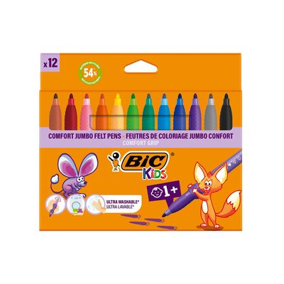 3086123739598-BIC KiDS - Marqueur - couleurs assorties - encre à l'eau - jumbo (pack de 12)-Front-0