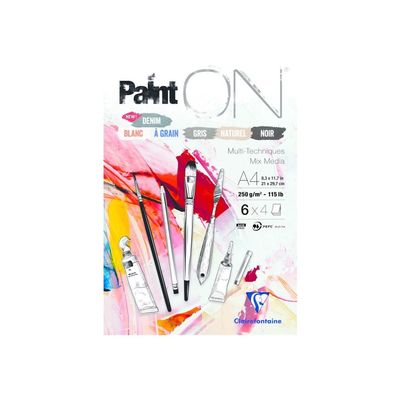 3329689754101-Clairefontaine PaintON - Bloc encollé - A4 - 24 feuilles - blanc, gris, noir, naturel, denim-Front-0
