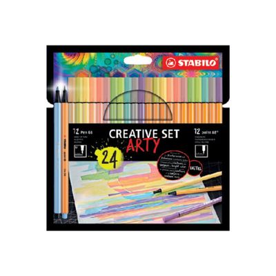 4006381582339-STABILO ARTY Creative Set - Set de stylos à pointe en fibre, crayon aquarelle et crayon fin - pas-Front-0