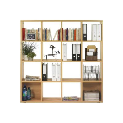 3253310147577-Bibliothèque CUBIC - L160 x H163 x P30 cm - 16 Cases - imitation Chêne clair-Front-0