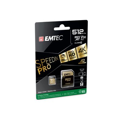 3126170173843-EMTEC SpeedIN' PRO - Carte mémoire flash (adaptateur SD inclus(e)) - 512 Go - A2 / Video Class V30 / UHS-I U3 / Class-Left-angle-1