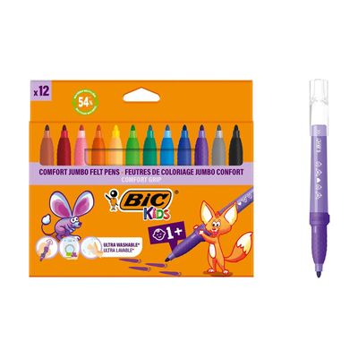 3086123739598-BIC KiDS - Marqueur - couleurs assorties - encre à l'eau - jumbo (pack de 12)-Left-angle-2