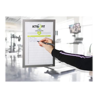 4005546407043-Durable Duraframe Note - Cadre d'affichage adhésif - A4 - argent - avec porte-stylo-Left-angle-11