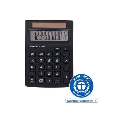 4002390091213-Calculatrice de poche Maul ECO 650 - - 12 chiffres - panneau solaire - noir-Front-0
