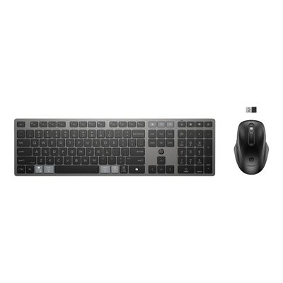 0198122955312-HP 725 - Ensemble clavier et souris - multi-appareils, rechargeable, alimenté par SuperCapacitor - full size - sans fil - 2.4 GHz, Bluetooth - Français - noir tomb