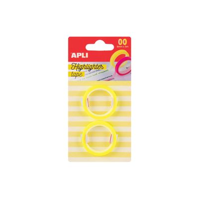 8410782196655-APLI kids - Highlighter tape - 2 pièces - 6 mm x 5 m - bleu fluorescent, vert fluorescent, rose fluorescent, jaune fl-Front-3