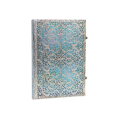 9781439725597-Paperblanks Silver Filigree Collection Maya Blue Grande - Journal - reliure piquée - 210 x 300 -Left-angle-1