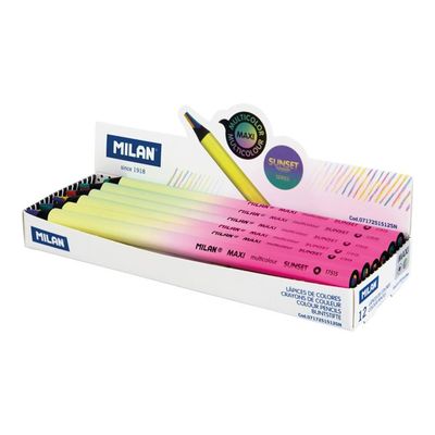 8411574095828-MILAN Sunset MAXI - Crayon de couleur - vert, jaune, rose, lilas - 5 mm (pack de 12)-Right-angle-0