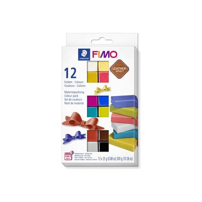 4007817053331-FIMO Leather Effect 8013 C - Ensemble de pâte à modeler - 12 pièces - 300 g - noir, olive, ivoire, indigo, gris perle, fuchsia, rouille, myrtille, ocre, lagon-Front-0