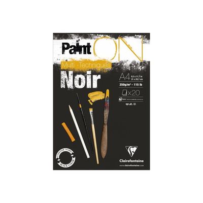 3329689751698-Clairefontaine PaintON - Bloc - gommé - A4 - 20 feuilles - noir profond-Front-0