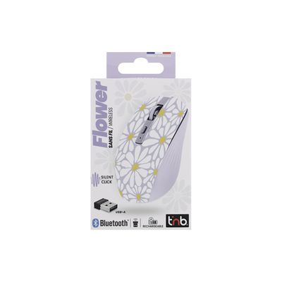 3303170118009-T'nB EXCLUSIV' Flower - Souris sans fil - rechargeable - 6 boutons - lavande-Front-3