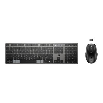 0198122955312-HP 725 - Ensemble clavier et souris - multi-appareils, rechargeable, alimenté par SuperCapacitor - full size - sans fil - 2.4 GHz, Bluetooth - Français - noir tomb