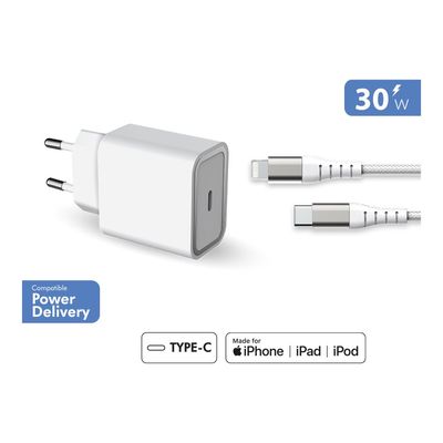 3571211493600-Force Power Lite - Chargeur secteur 100% recyclé + câble1 USB-C vers Lightning -1,2M - bla-Multi-angle-0