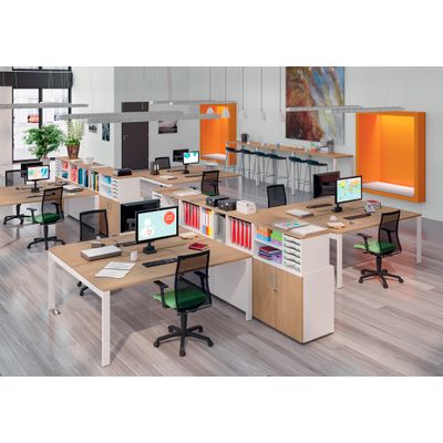0404000121602-Bureau Bench IRIS - L120 cm - Plan de départ - Pieds blanc - plateau imitation Hêtre--1