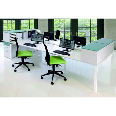 0404000122265-Bureau Bench IRIS - L140 cm - Plan suivant - Pieds blanc - plateau imitation Erable--1
