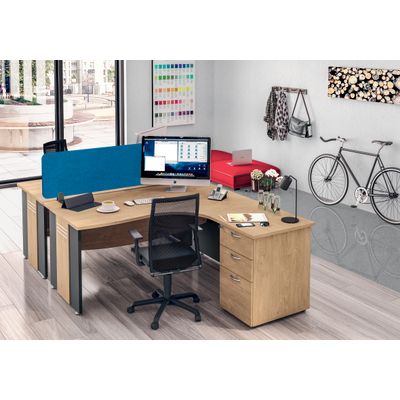 3253310175440-Bureau compact à droite DUAL - L180 cm - Pieds blanc - plateau imitation Chêne clair (Pieds de renfort ou caisson bout de bureau obligatoire à rajou--1