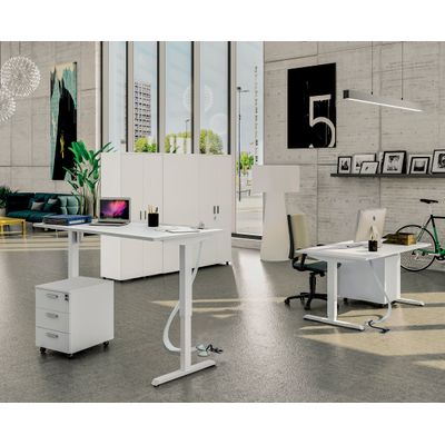 3253310160019-Bureau LEVEL - Bureau éléctrique - L140 - pied blanc - plateau Imitation Chêne clair--1