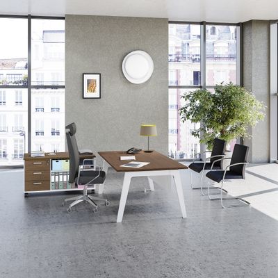 3253310163317-Bureau STEELY Manager - L180 x P100 x H72,5 cm - plateau imitation Chêne clair - Pieds blanc--1