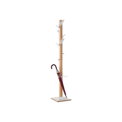 3660141260212-Porte-manteau en bois naturel avec porte parapluie EASYCLOTH - blanc-Angle gauche-1