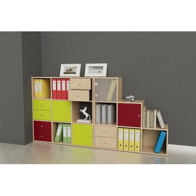7331910014751-Bibliothèque modulaire MAXICOLOR - 9 cases - imitation chêne clair--1