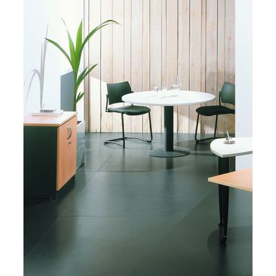 3253310171268-Table de réunion ronde - diam 100 cm - pieds tulipe anthracite - plateau blanc perle--1