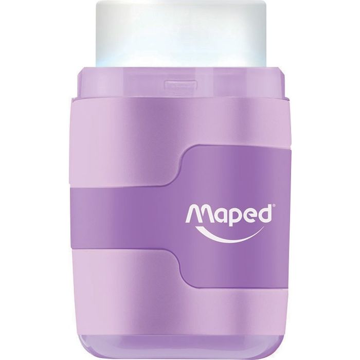 Maped Taille-Crayon Connect 2 Trous avec Gomme sans PVC + 1 Recharge Gomme  Medium - Coloris Pastel Aléatoire Bleu, Violet ou Rose, 49230
