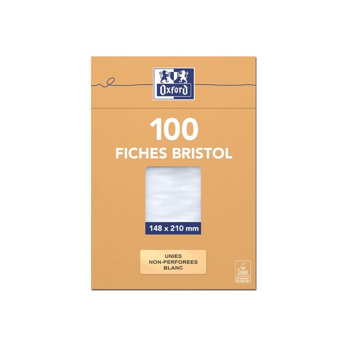 Oxford - Fiches Bristol - A5 - 14,8 x 21 cm - Non perforées - Blanc - Uni -  Pack de 100 Pas Cher