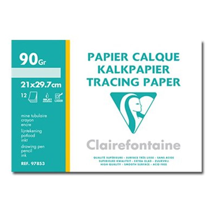 Clairefontaine - Fine Arts - pochette papier à dessin calque - 12 feuilles  - A4 - 90G - blanc Pas Cher