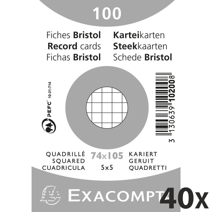 Exacompta - 10 Packs de 100 Fiches Bristol - A5 - petits carreaux -  perforées - couleurs assorties