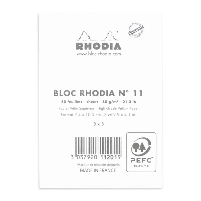 Bloc-notes Rhodia N°11 format 7,5 x 10,5 cm petits carreaux 80
