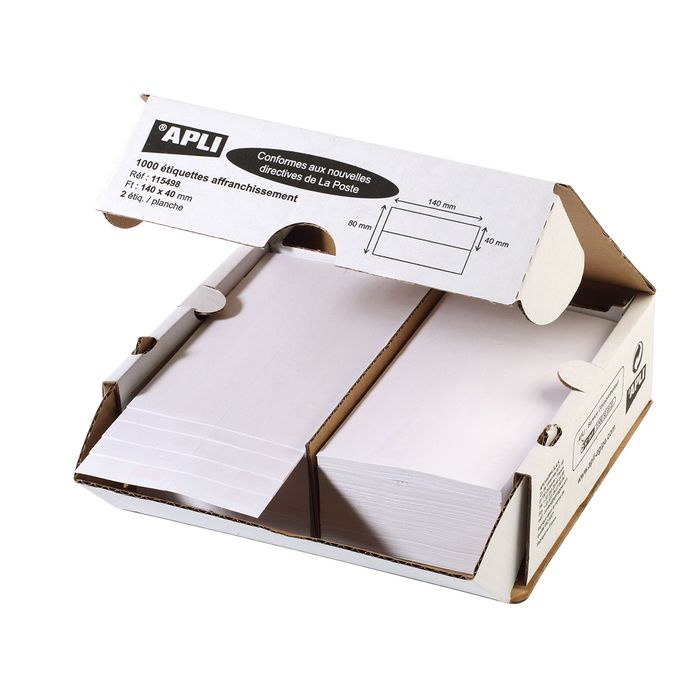 Agipa - 1000 Étiquettes d'affranchissement blanches - 140 x 40 mm - boîte  distributrice - réf 115498 Pas Cher