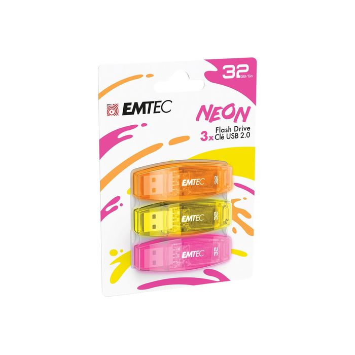 3126170171108-Emtec C410 Neon - pack de 3 clés USB 32 Go - USB 2.0-Angle gauche-2