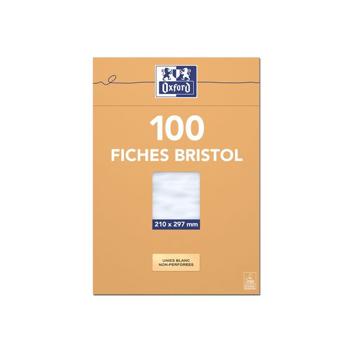 Fiche bristol Exacompta - unie - blanche - 210 x 297 mm - étui 100 fiches