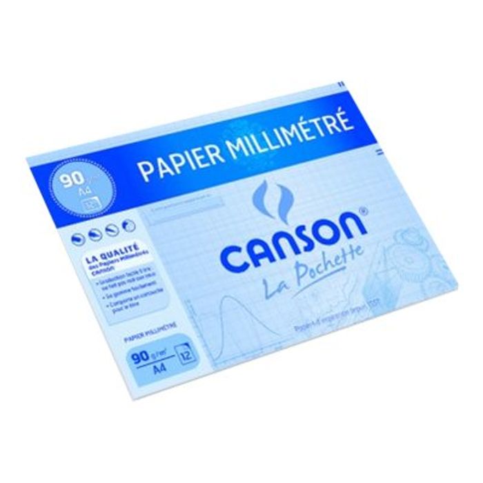 CANSON - Pochette papier à dessin millimétré - 12 feuilles - A4