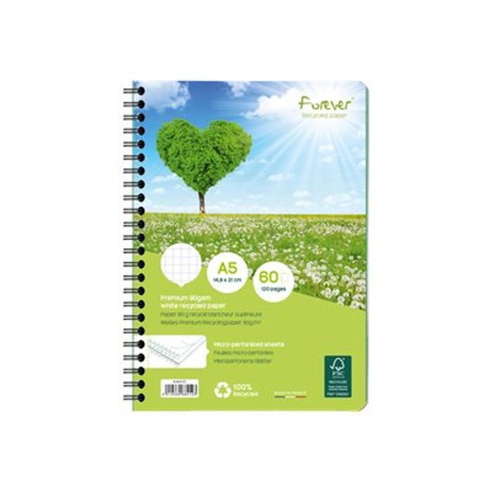 Clairefontaine FOREVER cahier spirale, recyclé, A5, 90g, 120 pages, ligné,  vert