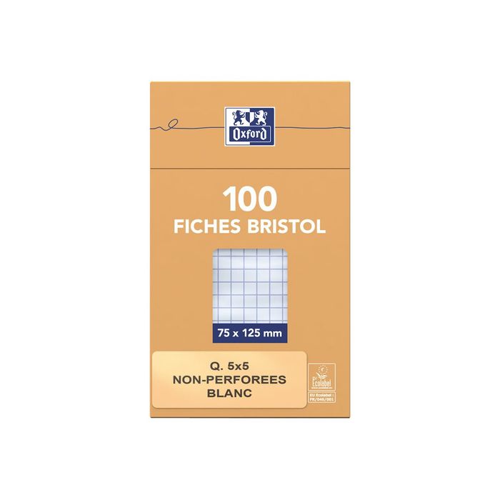 Oxford - Pack de 30 Fiches Bristol - A5 - petits carreaux - perforées -  blanc