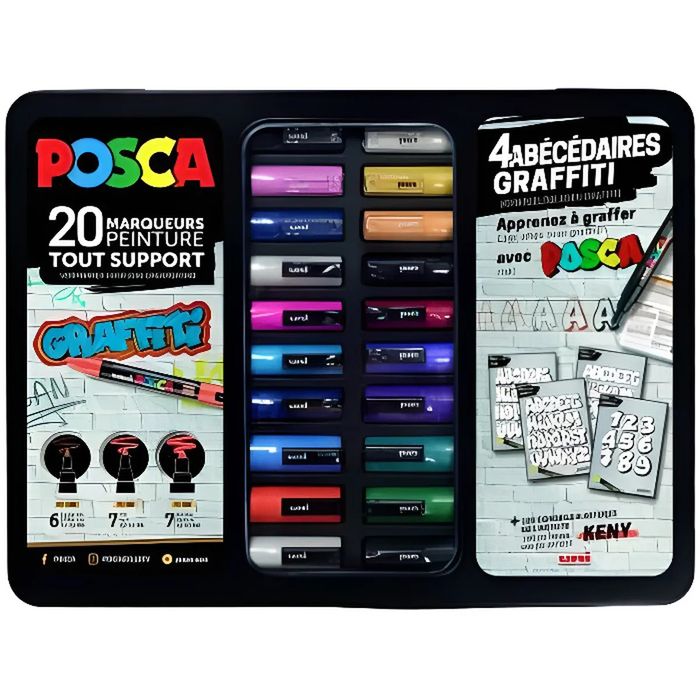Posca Graffiti - Pack de 20 marqueurs – coffret métallique - pointes et  couleurs assorties Pas Cher