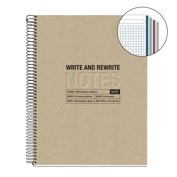 Notebook ECO DESIGN, KRAFT, carton recyclé, A4, quadrillage 5x5 mm, 120 ...