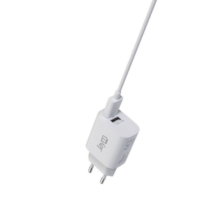 Chargeur Double Entrée USB-A 2.4A Câble Micro USB Blanc