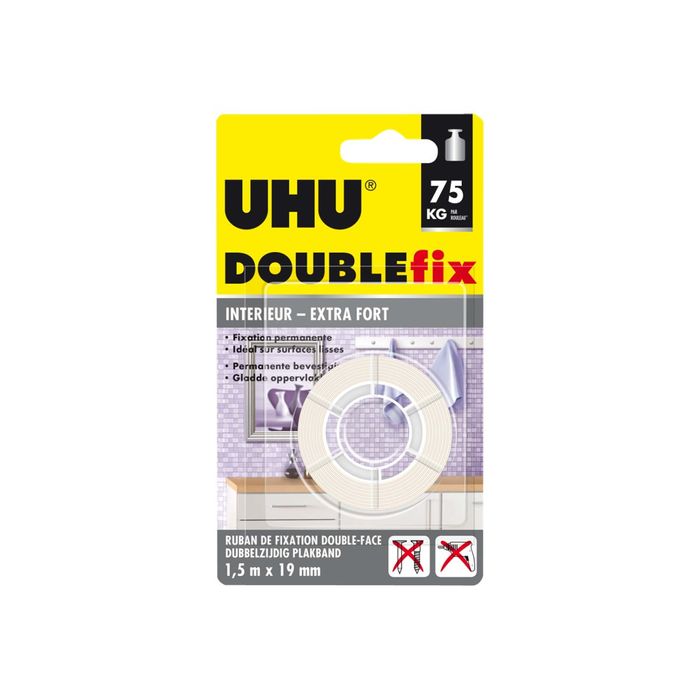 UHU DOUBLEfix Extra fort - Ruban adhésif double face - 19 mm x 1,5 m Pas  Cher
