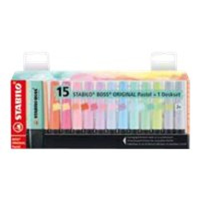 STABILO BOSS ORIGINAL - Pack de 15 surligneurs - couleurs pastels assorties  Pas Cher | Bureau Vallée