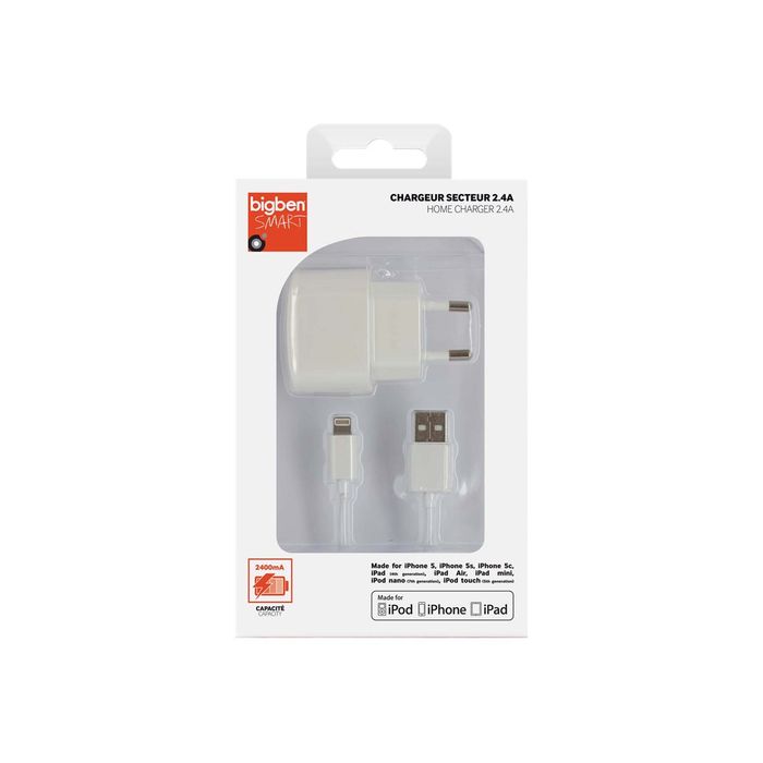 BigBen - chargeur secteur pour iphone 5 - 1 USB + 1 câble de charge - blanc
