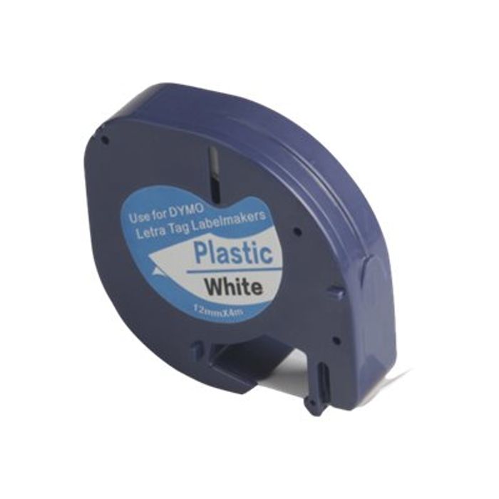 Dymo LetraTAG - Ruban d'étiquettes plastique auto-adhésives - 1 rouleau (12  mm x 4 m) - fond blanc écriture noire Pas Cher
